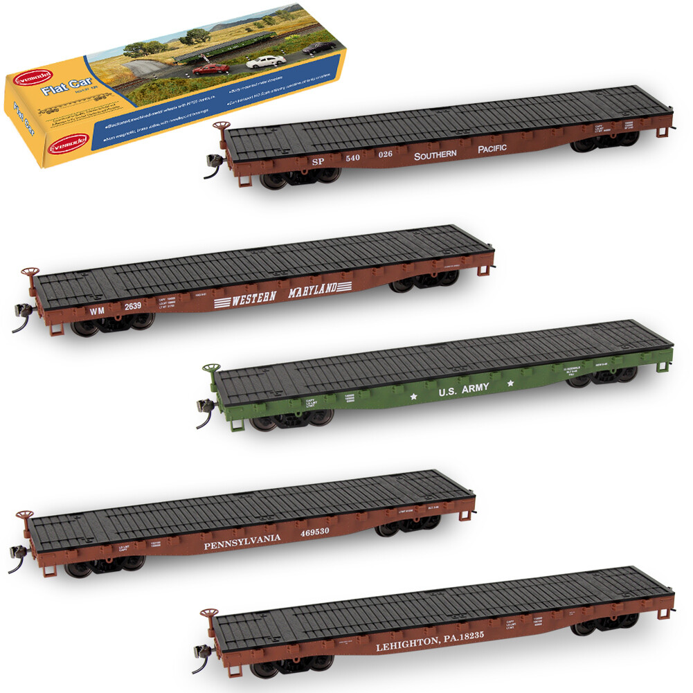 Evemodel Trains 1 Unit HO Scale 1:87 52ft Flat Car 52′ Rolling Stock
