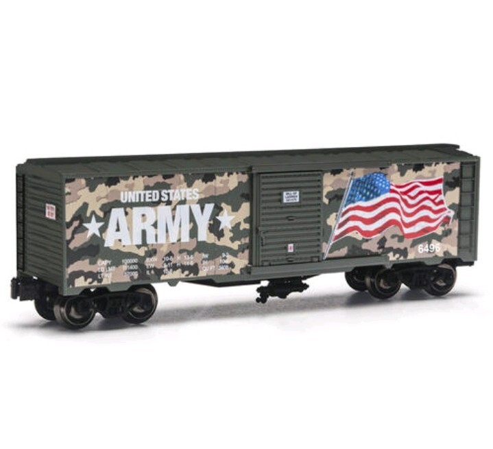 O Gauge Box Car – UNITED STATES ARMY – Camo & Flag – New Item – Never Ran –