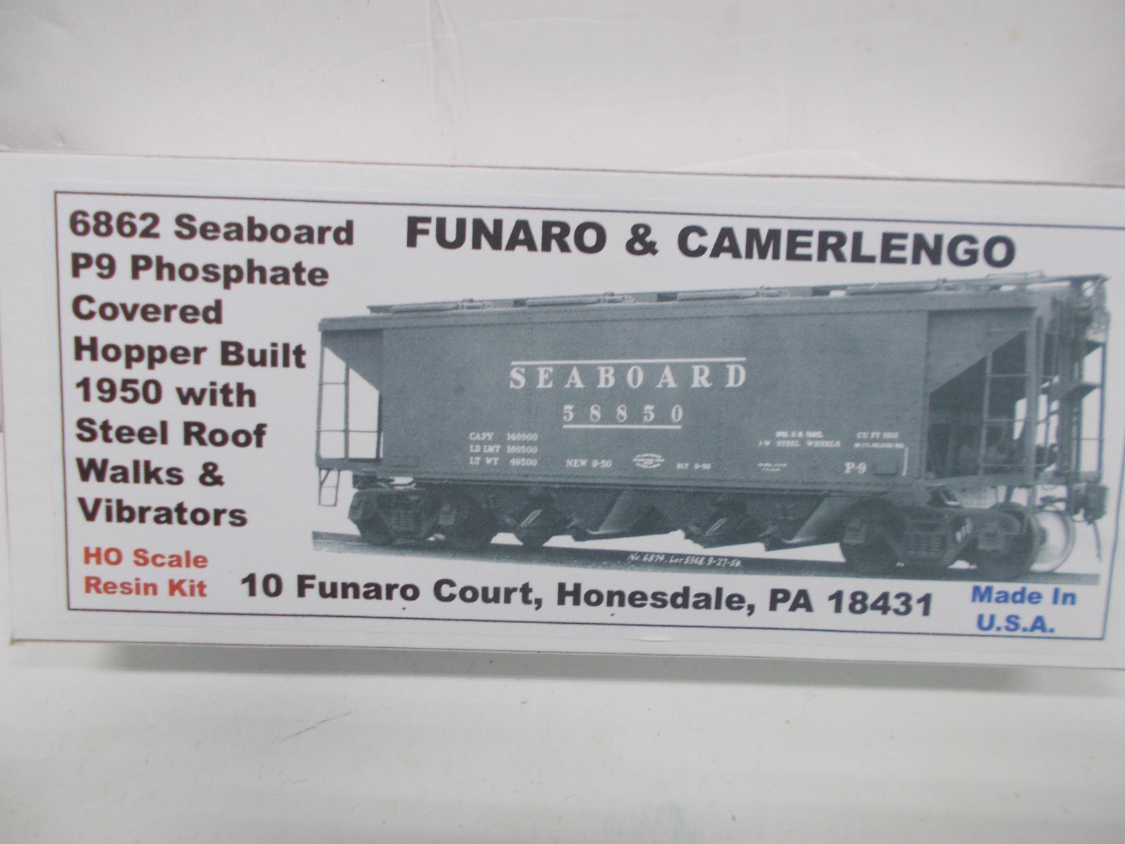 FUNARO & CAMERLENGO # 6862~SEABOARD PHOSPHATE COVERED HOPPER -RESIN KIT~HO SCALE