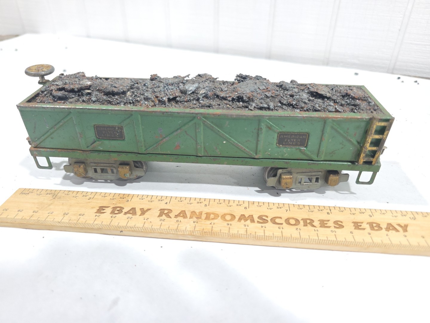 As Is American Flyer 3207 Prewar O Gauge Tin Gondola With Custom Real Scrap Load