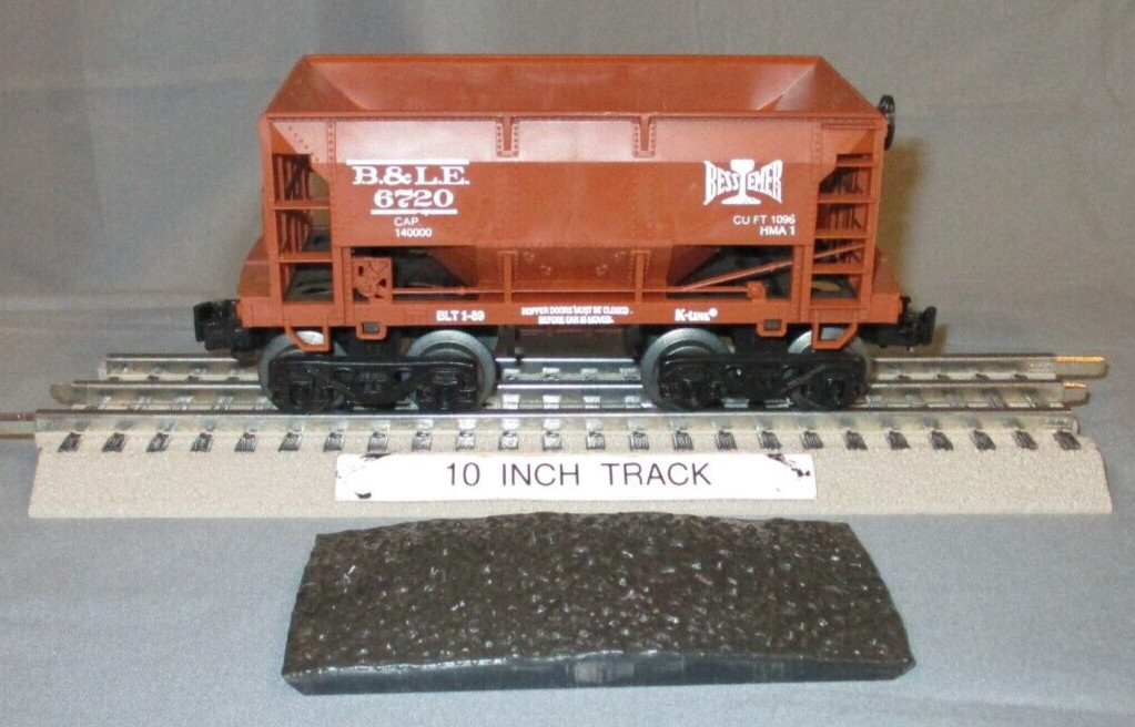 K-Line 6720 Bessemer & Lake Erie Ore Car w/Remv “Coal” Load O/027 ga wks/ Lionel