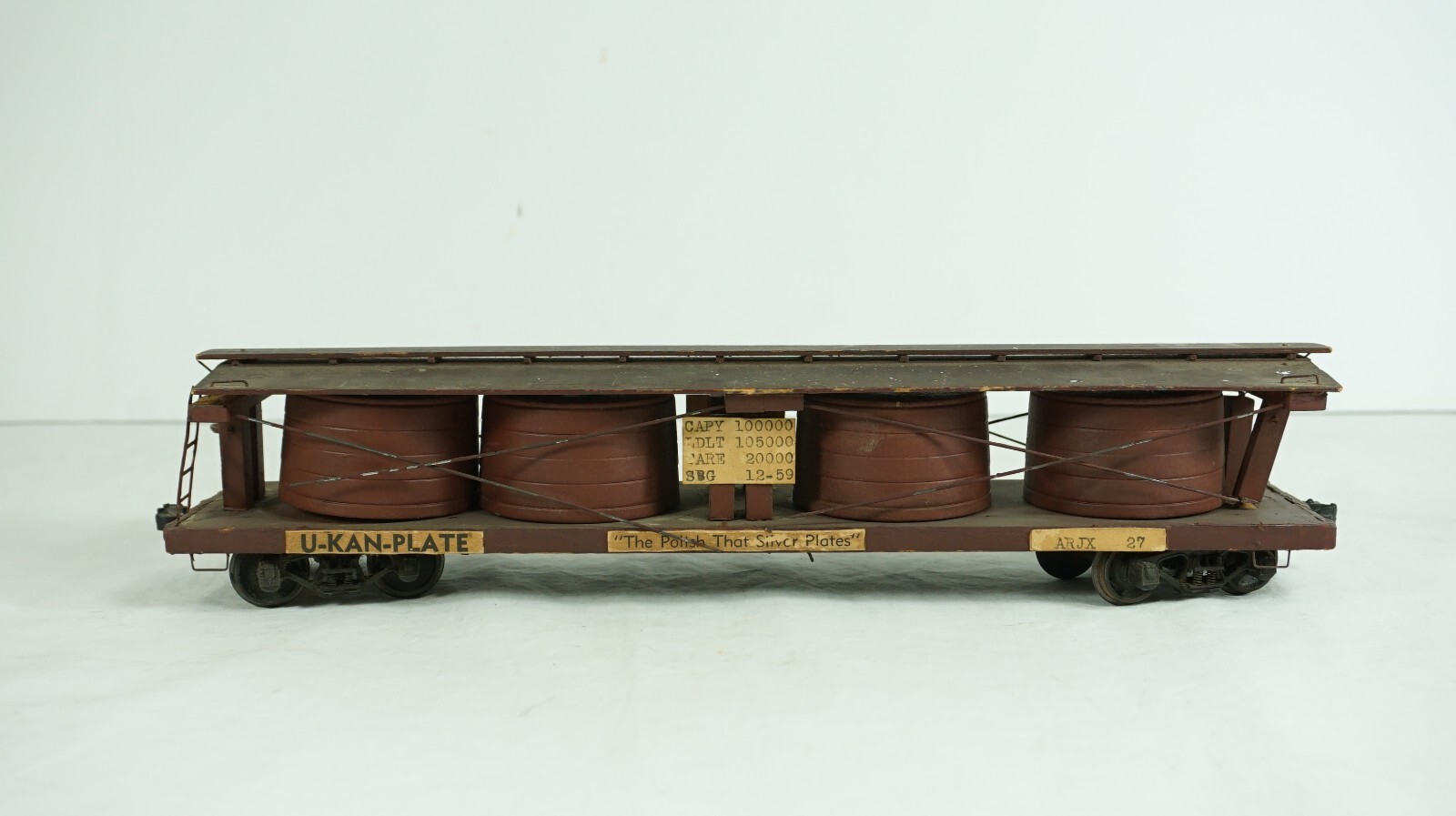 O Scale – Completed Wood & Metal Kit U-Kan-Plate Silver Polish Vat Car ARJX B10