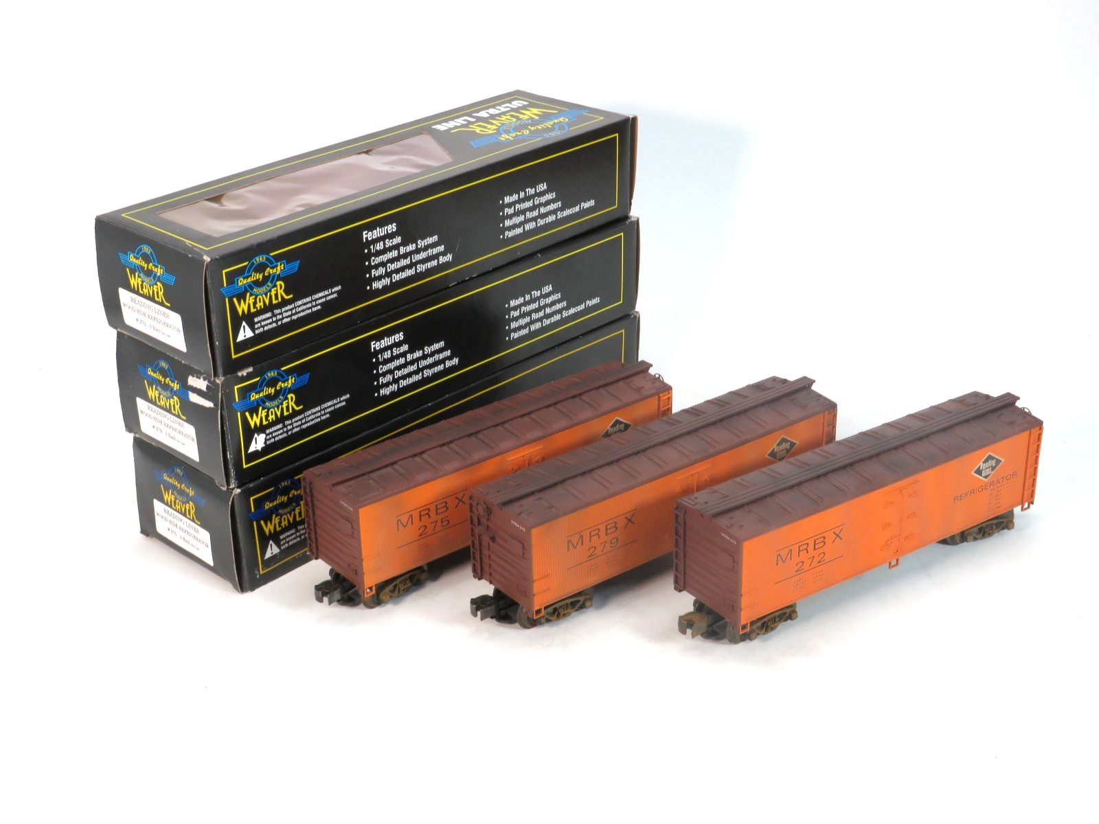 Weaver Weathered #272, #275, & #279 Reading Refrigerator 3-Car Pack, O Gauge
