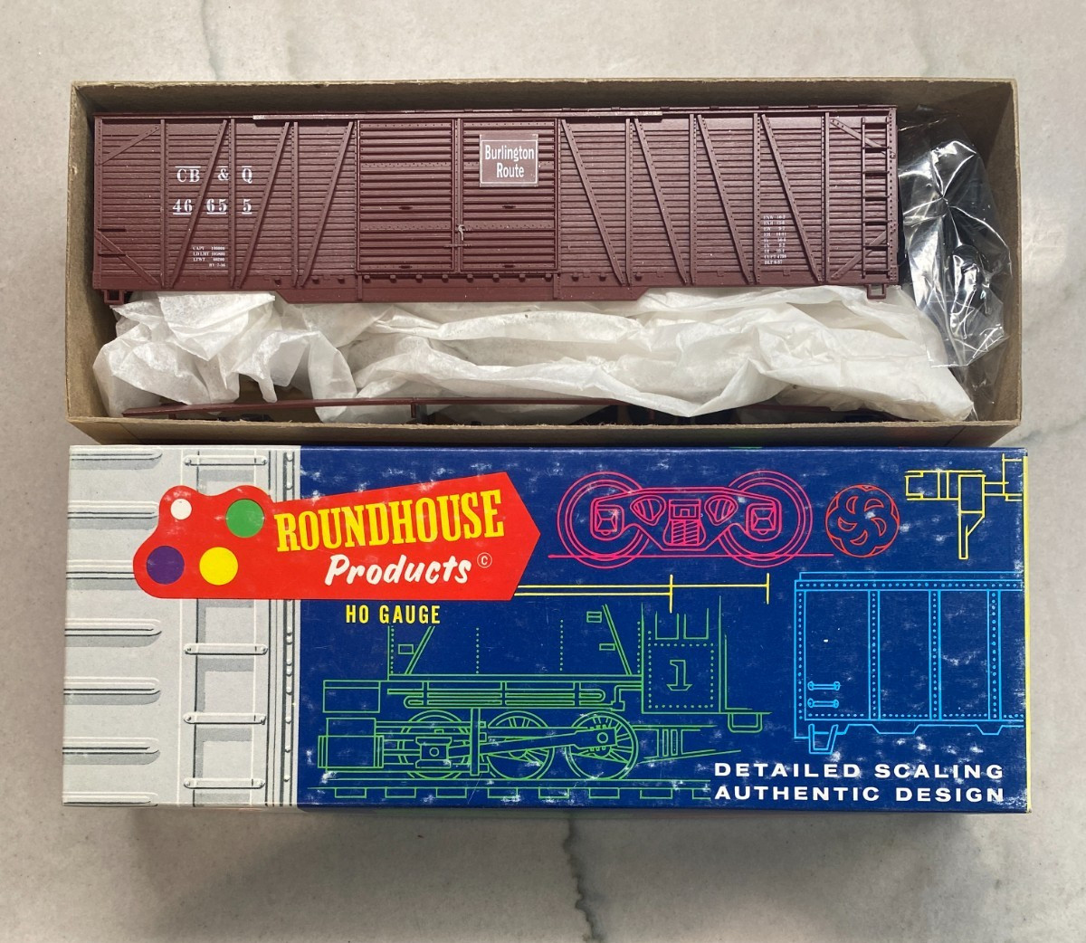 Roundhouse HO Scale Kit#7868 C.B. & Q. 50′ Single Sheath Boxcar #46655