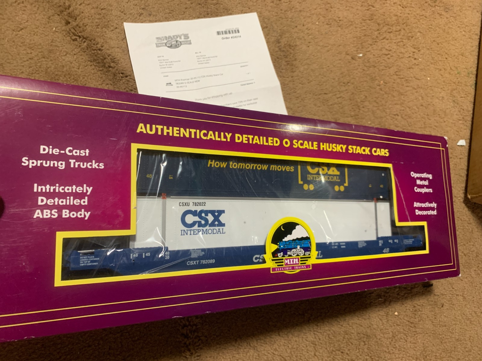Model train O Scale MTH Premier Intermodal CSX Husky Stack Car 20-95112
