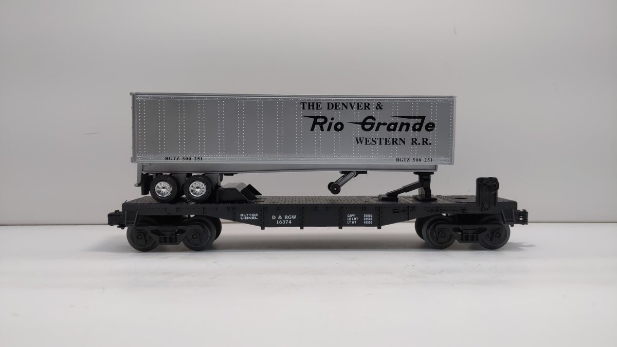 Lionel 6-16374 O Gauge Denver & Rio Grande Western Flatcar with Trailer NIB