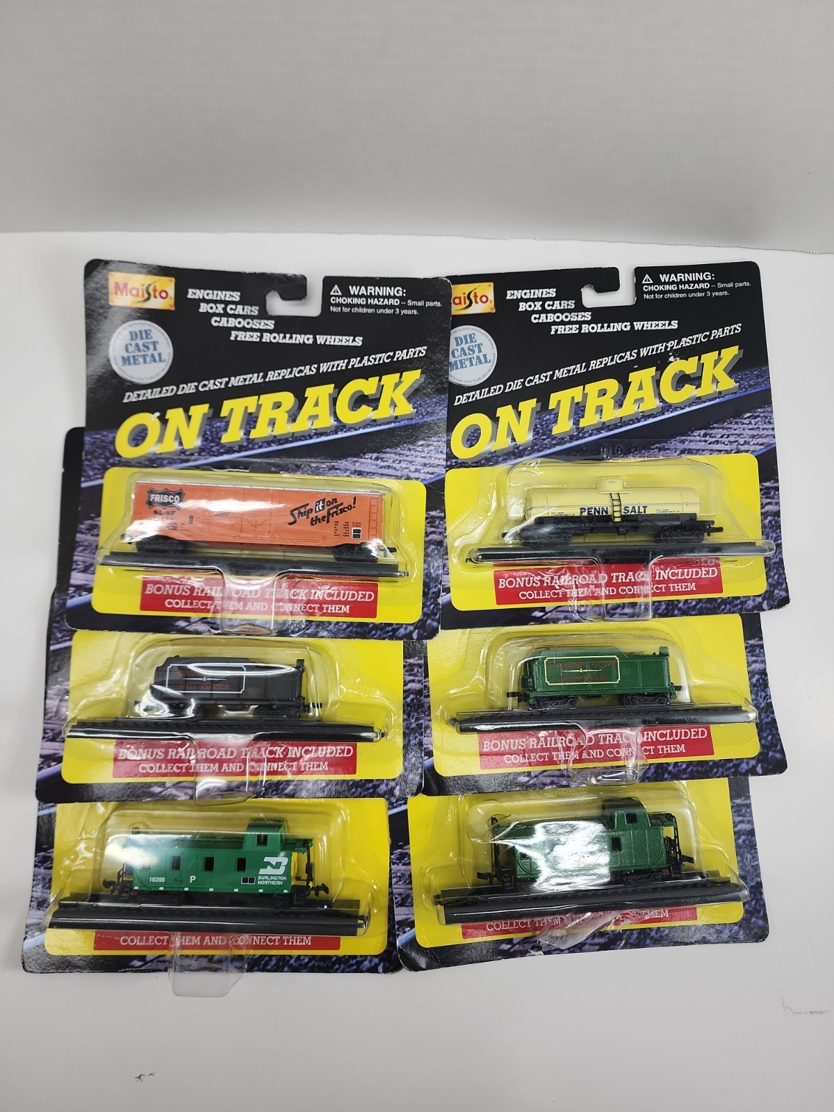 Vtg Maisto On Track Die Cast Metal Train Cart Lot of 6 1999 NIB