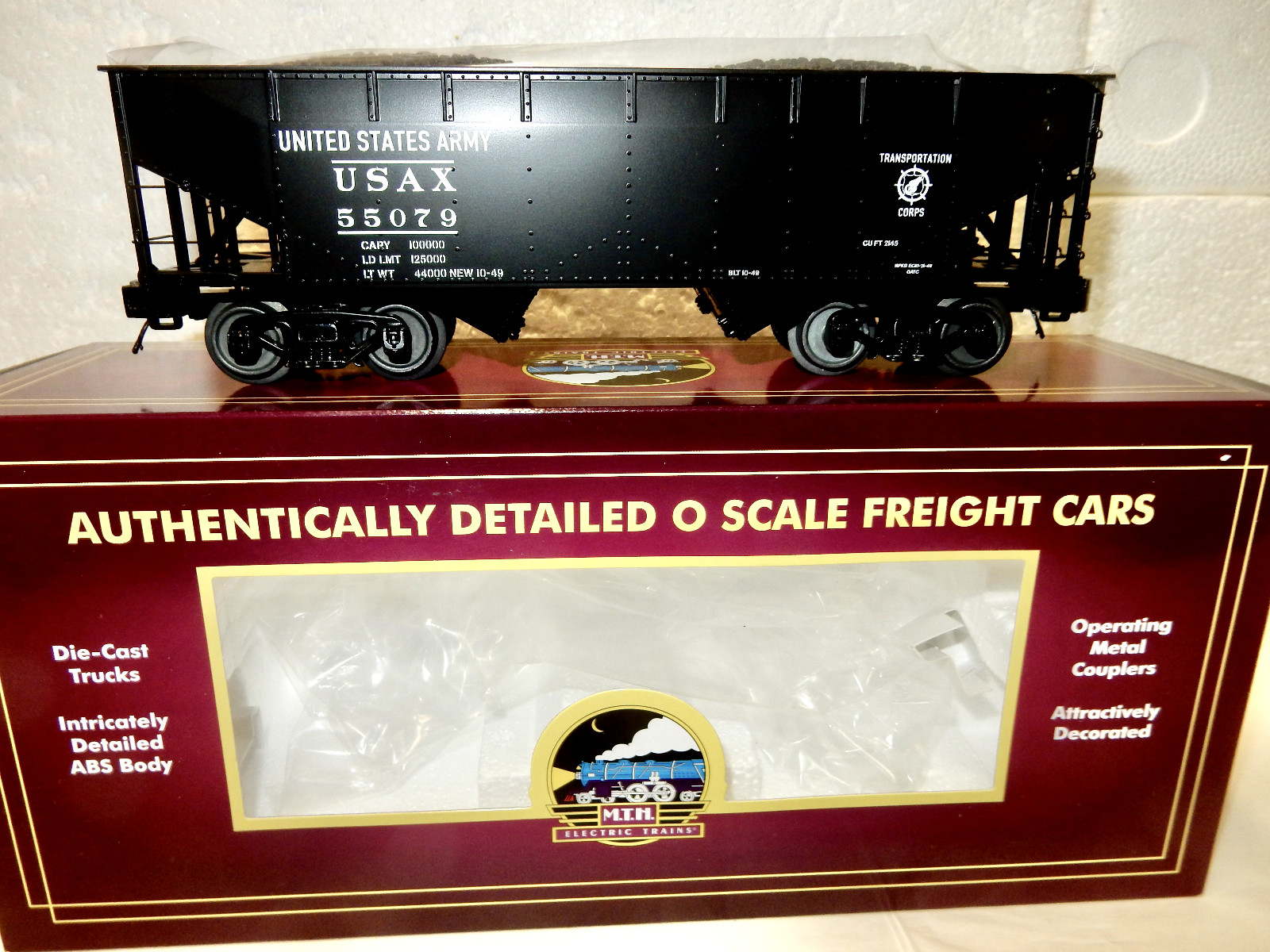 MTH Premier United States Army 2-Bay Flat End Offset Hopper Car w Coal Load-New!