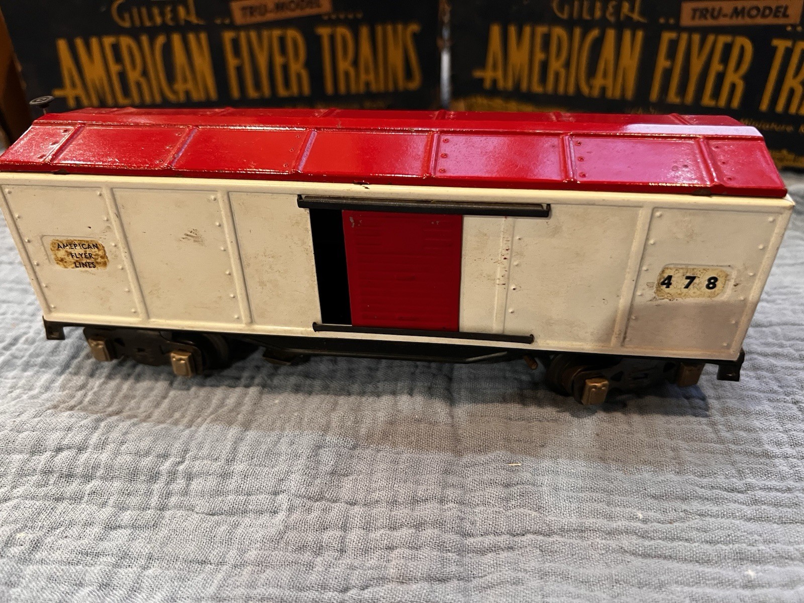 American Flyer O Gauge Prewar Gondola 476, Boxcar 478 & Caboose 484 Lot W/boxes