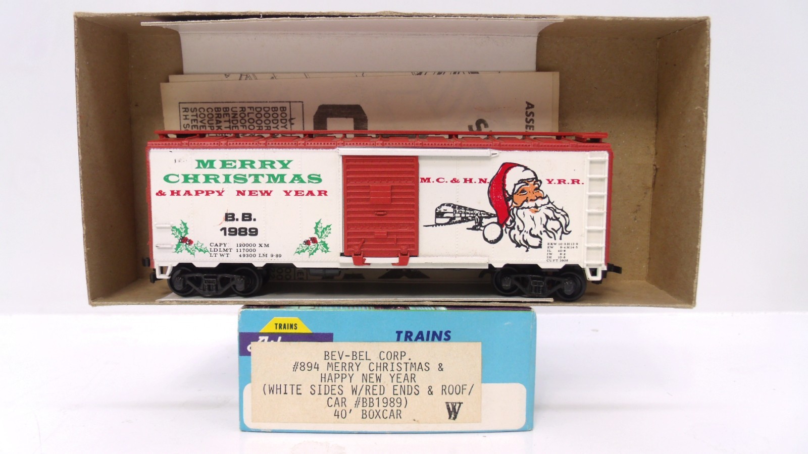 Athearn Bev-Bel HO Merry Christmas New Years 40 Train Box Car Red Ends Roof READ