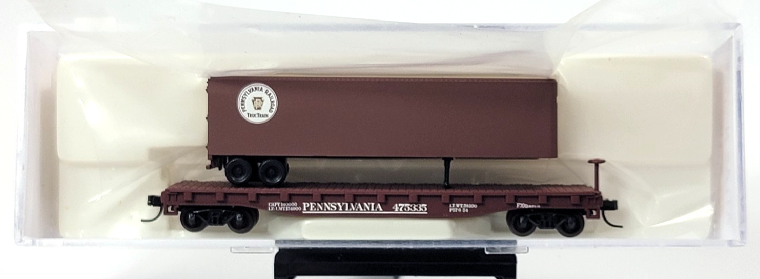 N Scale – Atlas 50 001 457- Piggyback Flat w/ 40′ Trailer – Pennsylvania #475335