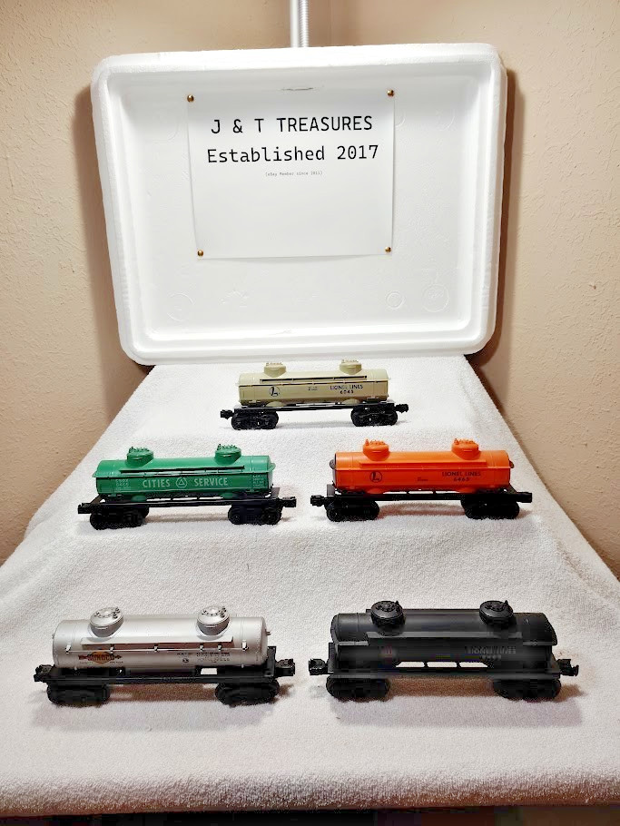 5 Lionel O Gauge Lionel Lines, Sunoco, Gulf 6465 & 6045 Double Dome Tank Car Lot