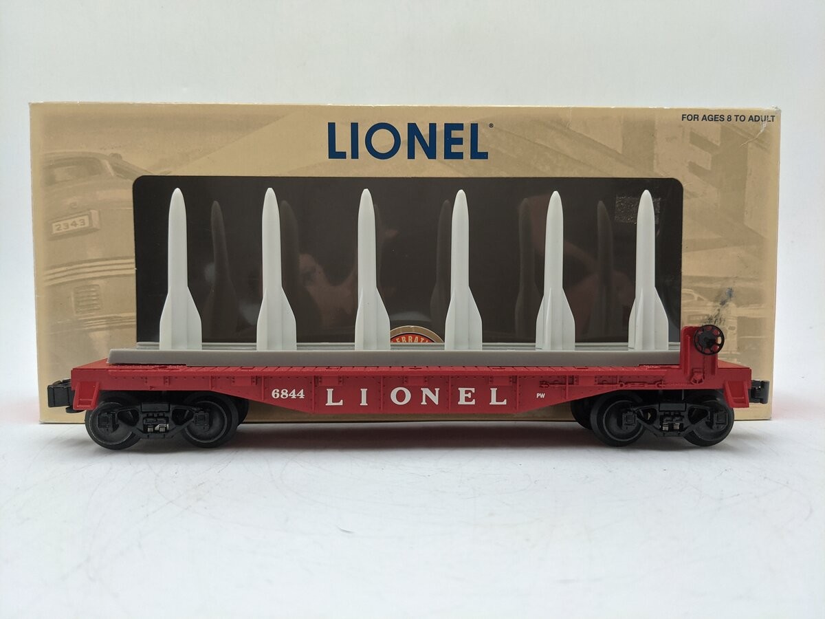 Lionel 6-39458 O Gauge PWC Red Flatcar #6844 with 6 Missiles EX/Box