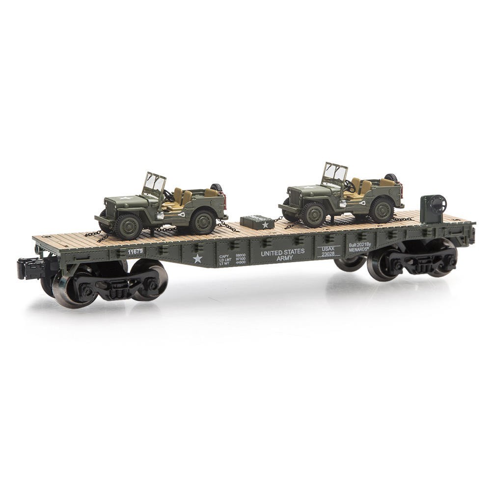 O Gauge – UNITED STATES ARMY MILITARY FLAT CAR w/Jeeps – NEW – Free Shipping