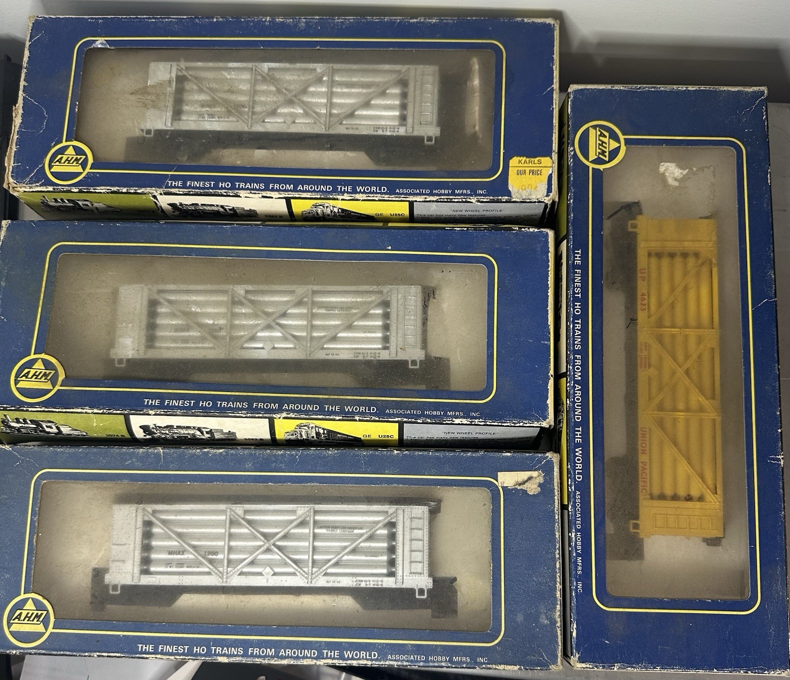 4 LOT AHM HO Helium Carrier Freight Cars w/Orig Boxes-3 Dept.of Mines & 1 UP NEW