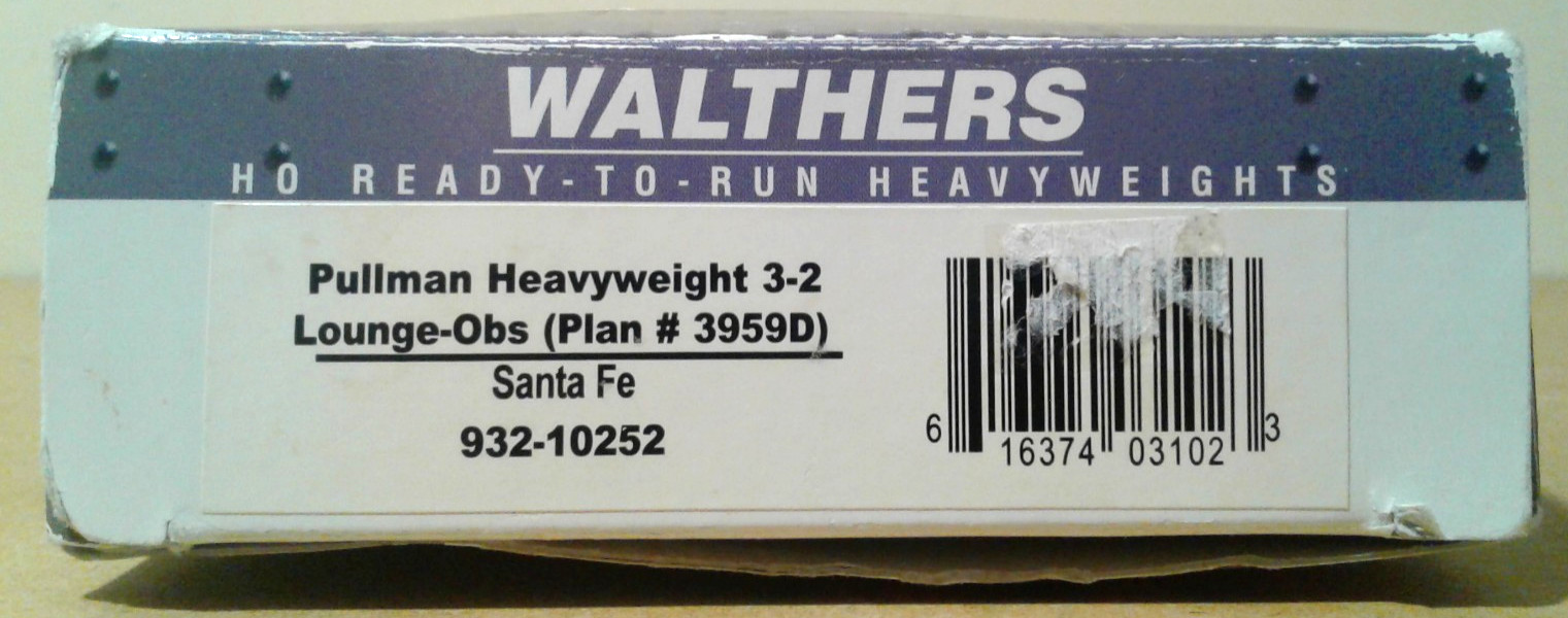 HO SCALE WALTHERS PULLMAN HEAVYWIGHT COACH LOUNGE OBS. SANTA FE ATSF 932-10252