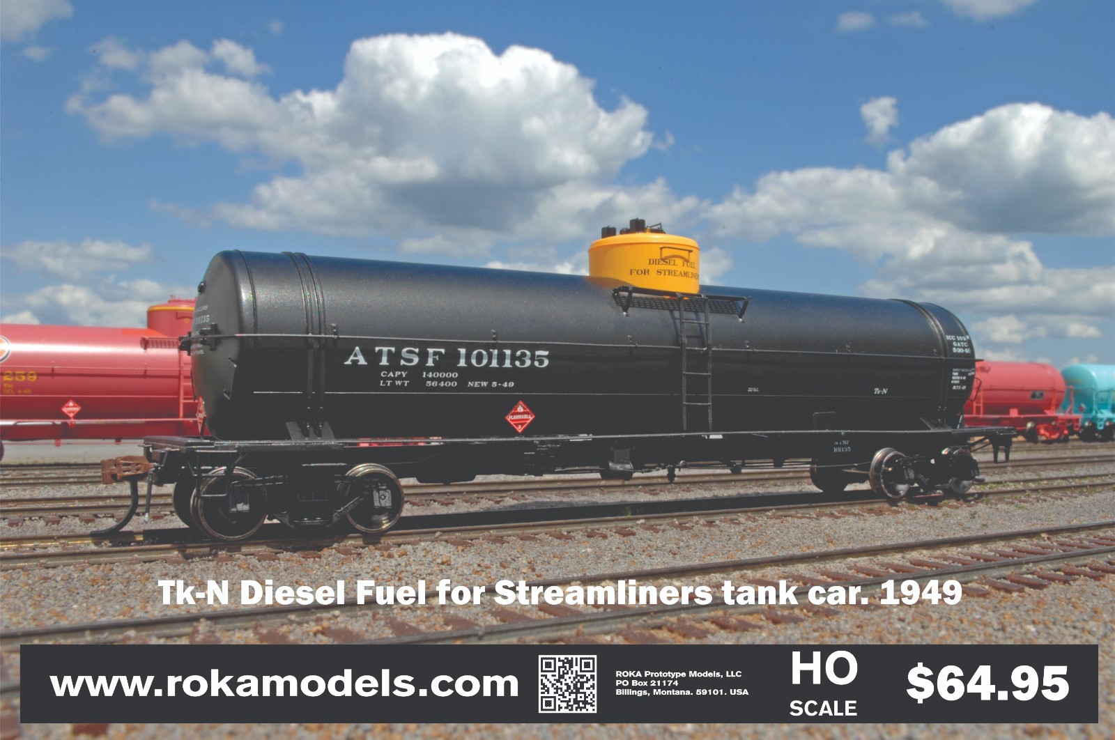 HO scale RTR ATSF Diesel Fuel for Streamliner car model c.1990s.