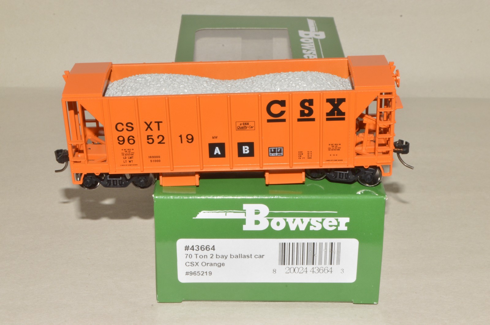 HO scale Bowser CSX Transportation RR MW ACF ballast hopper car train 965219