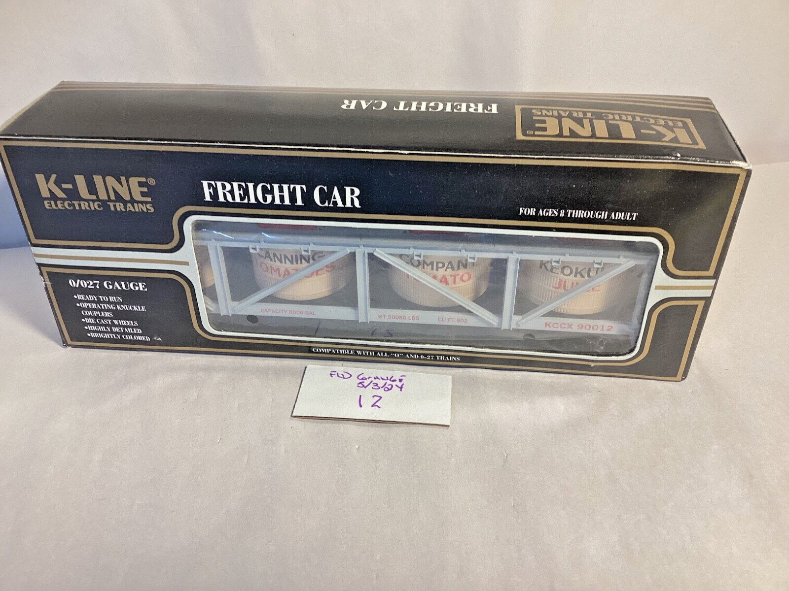 Lionel O/O27 K-Line #K-90012 Keokuk Canning Company vat car toy trains