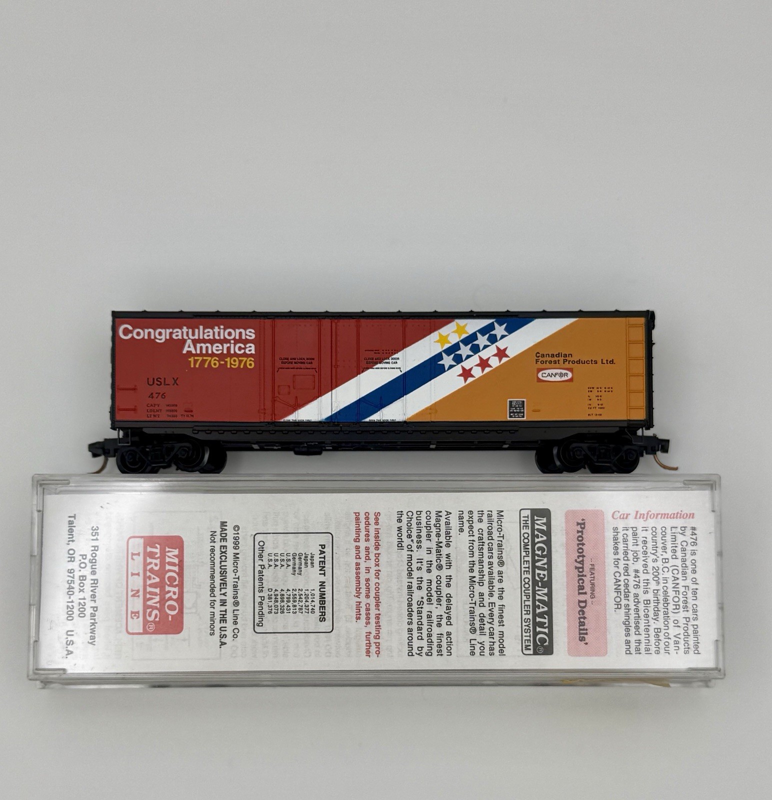 N Micro-Trains MTL 75050 USLX CANFOR 1776-1976 50′ Box Car #476 200th Anniversa
