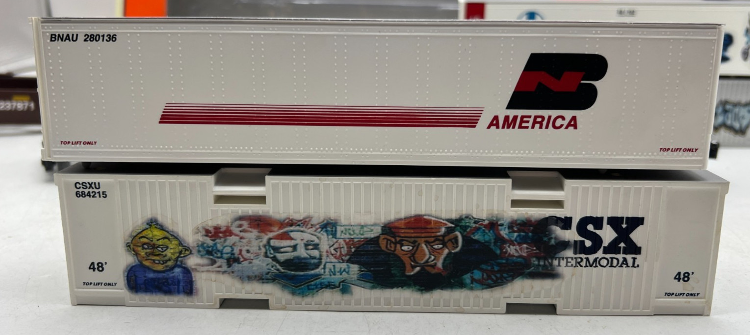 Lionel O 6-26485 BNSF 237871 Maxi Stack Pair Container Train Flatcar w/ Graffiti