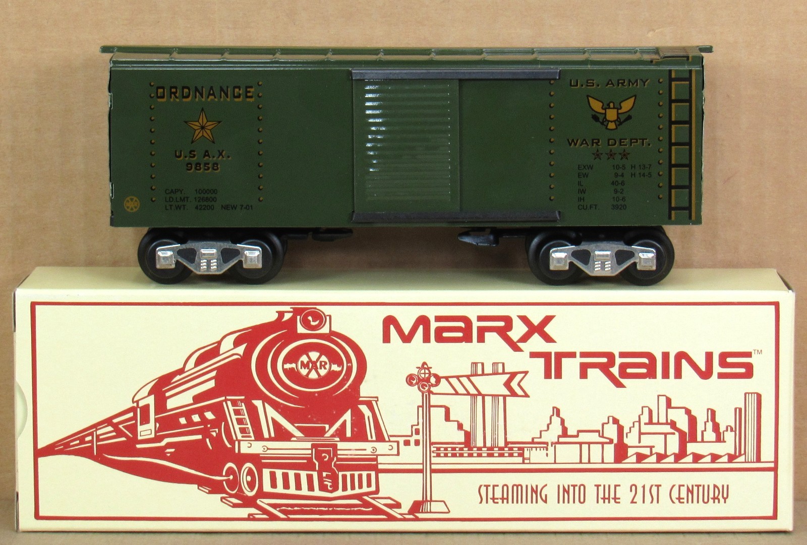 New/Modern Marx 7421 US Army Ordnance Boxcar (Red Text Box) O-Gauge NOS