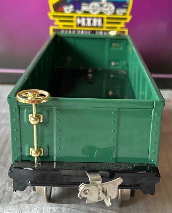 MTH Standard Tinplate Peacock w/ Brass 512 Gondola Car w/ Barrels 10-1119 NEW