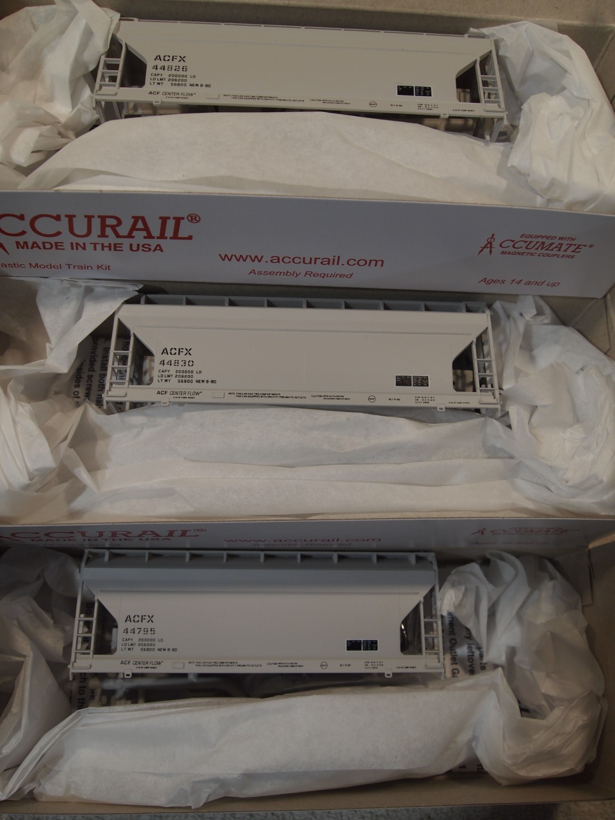 ACCURAIL H.O. ACFX EXCLUSIVE 3-CAR NUMBER PACK. MOST SEEN 2-BAY ACF CENTER-FLO