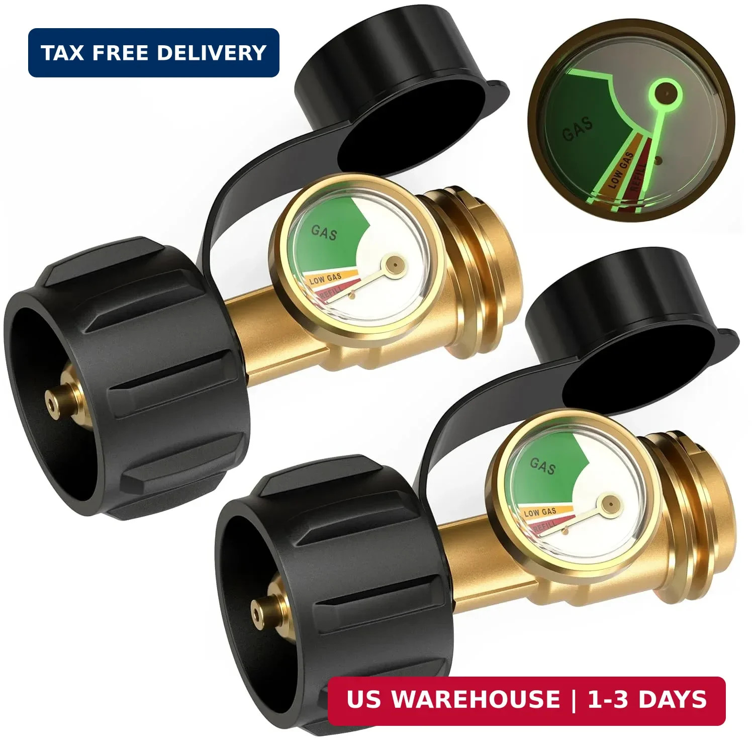 Propane Tank Gauge Level Indicator for 5-40lb LP Tanks,2 Packs | QCC1/Type1 conn