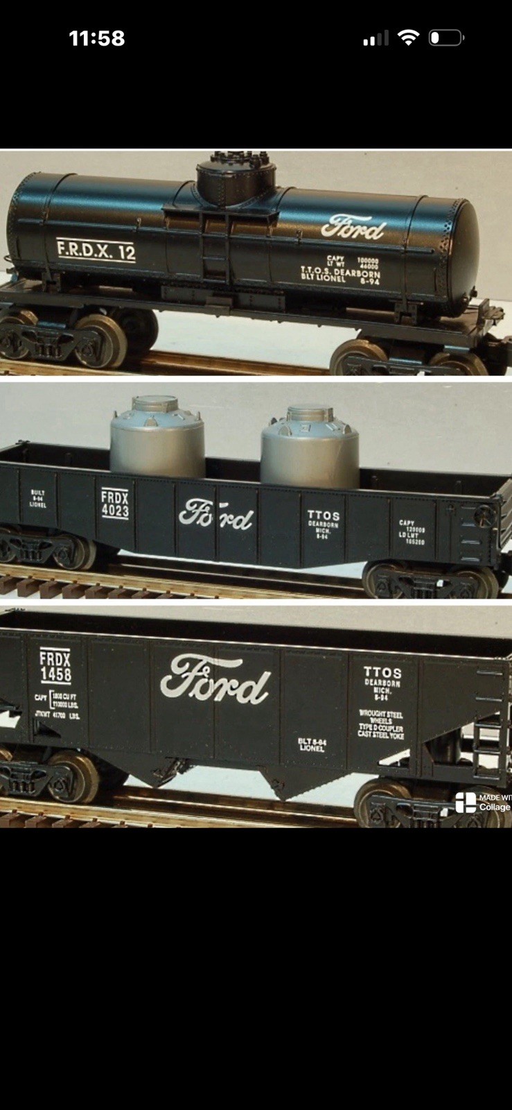 LIONEL FORD 3 CAR FREIGHT SET TTOS 6-52028 “O” GAUGE GONDOLA HOPPER TANK CAR