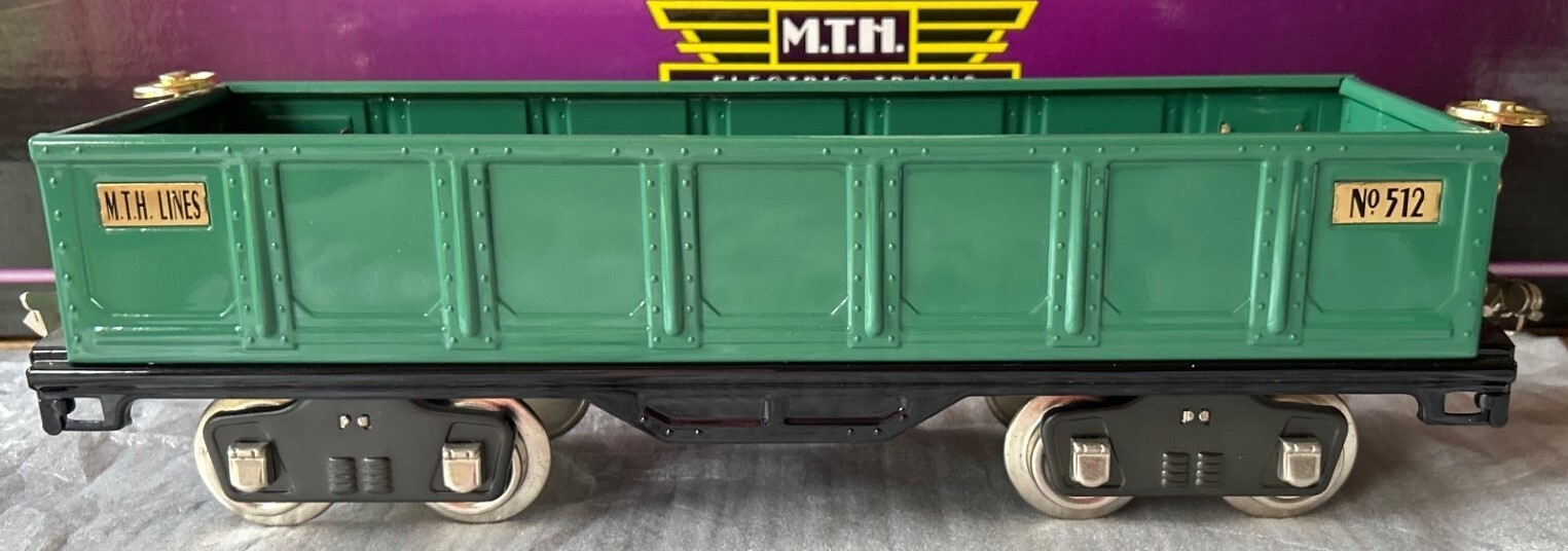 MTH Standard Tinplate Peacock w/ Brass 512 Gondola Car w/ Barrels 10-1119 NEW