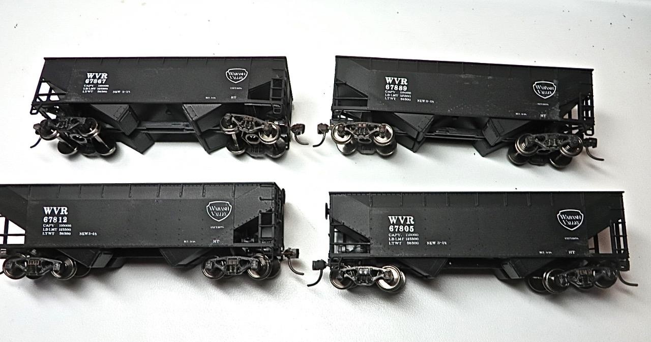 HO 4 Different Types of Kadee Wabash Valley Coal Hoppers Different Car Numbers
