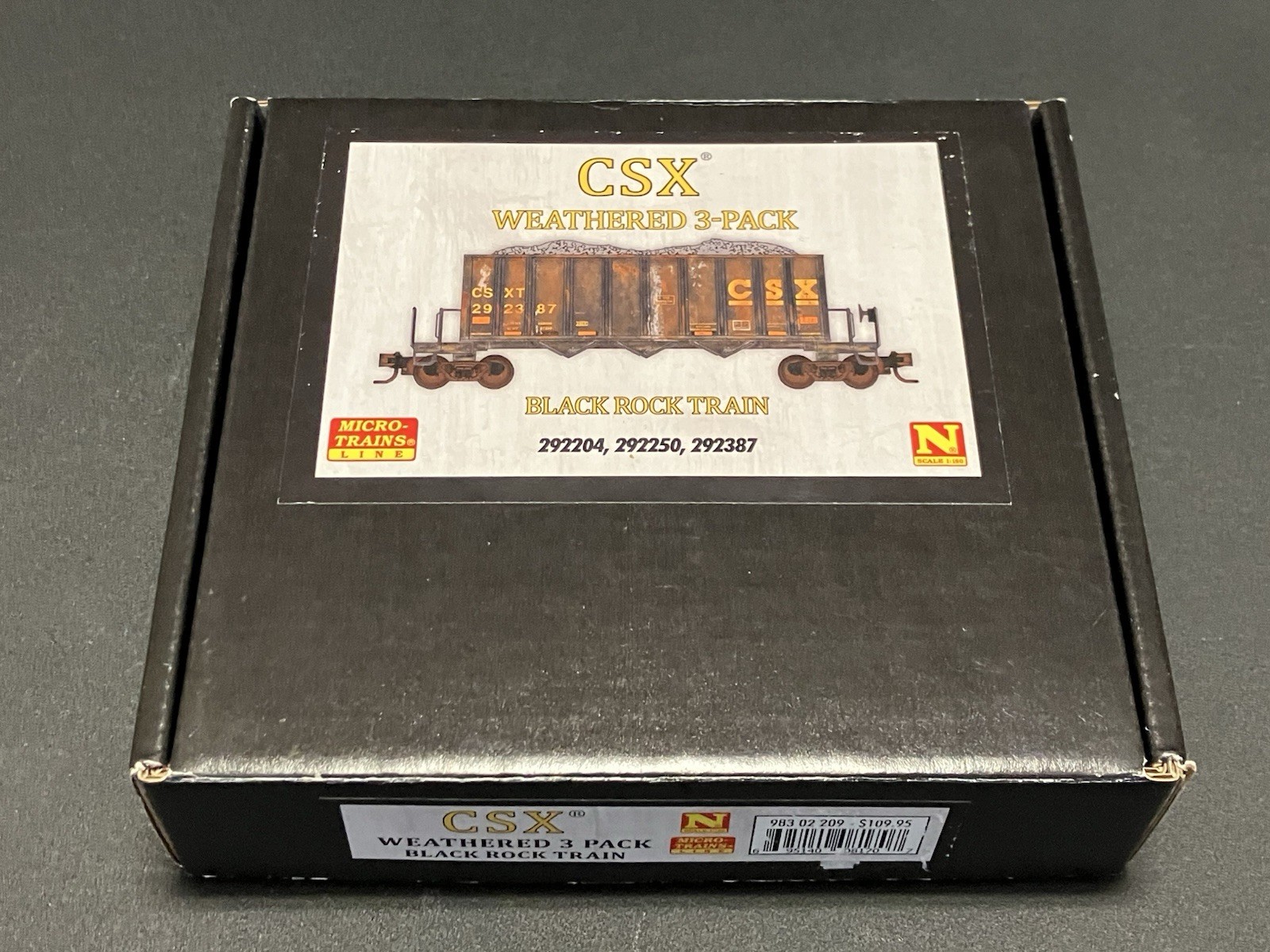 N Micro-Trains CSX Weathered 3-Pack Black Rock Train Car Set