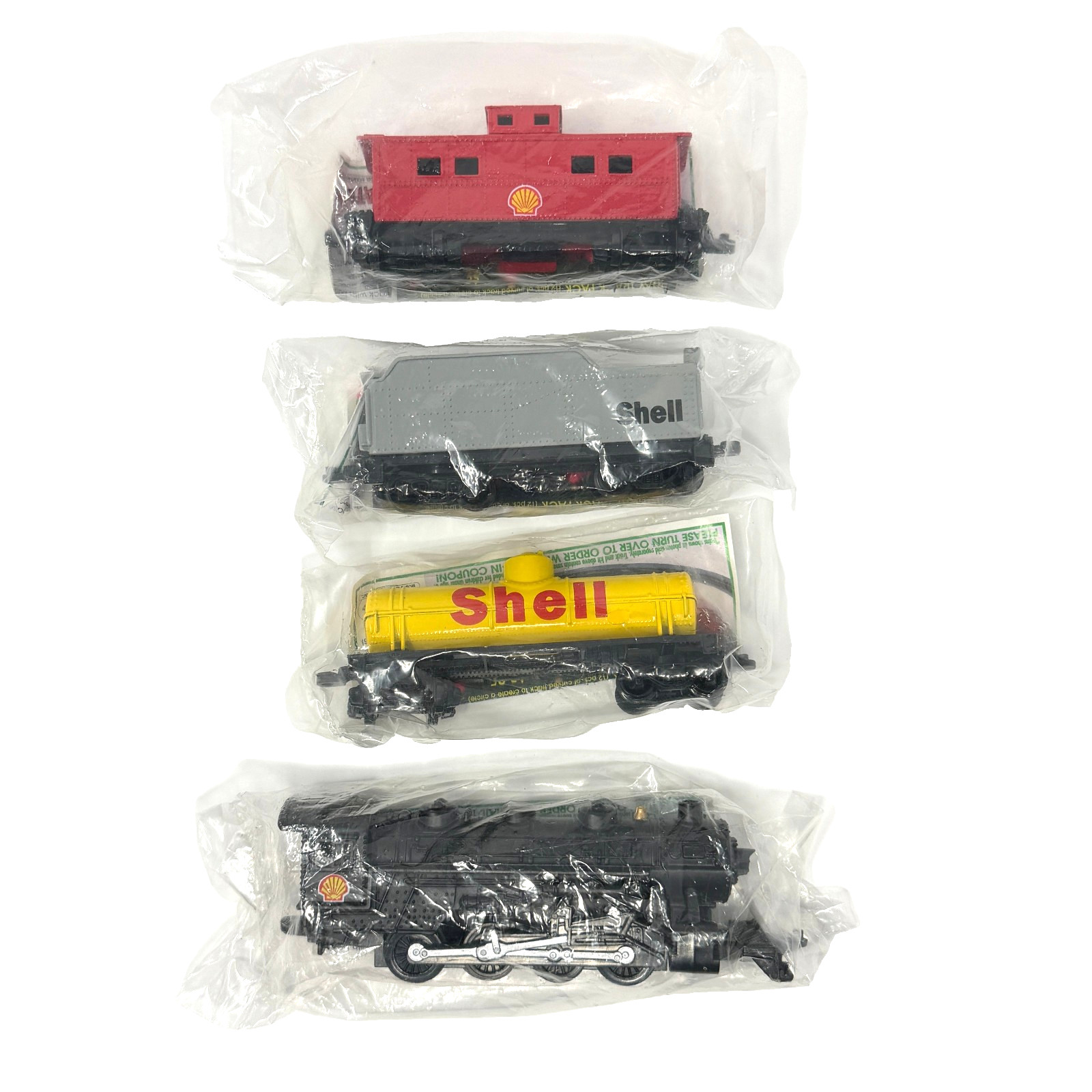 1996 Atlas Shell Oil 4 Pc Die Cast Train Set Sealed Promotional Steam Locomotive