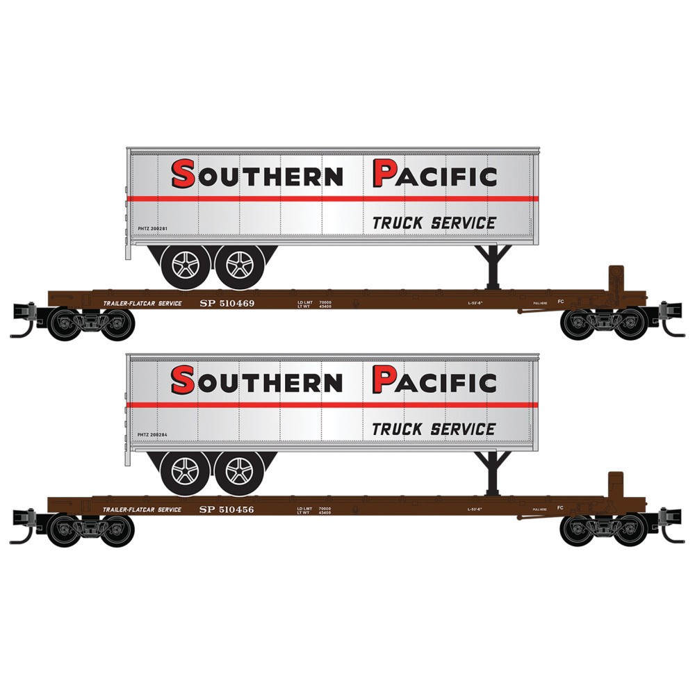 Micro Trains N Scale ~ 57′ Converted TOFC Flatcars ~ Southern Pacific ~ 2 Pack