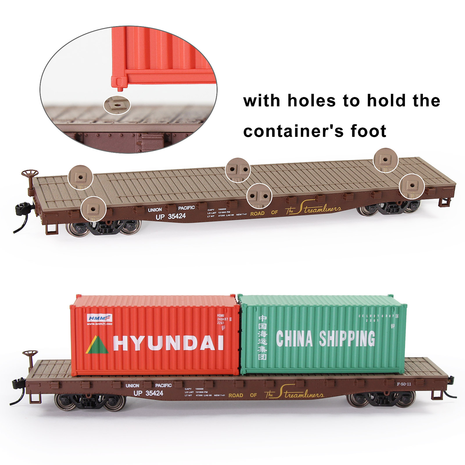 Evemodel Trains 1 Unit HO Scale 1:87 52ft Flat Car 52′ Rolling Stock