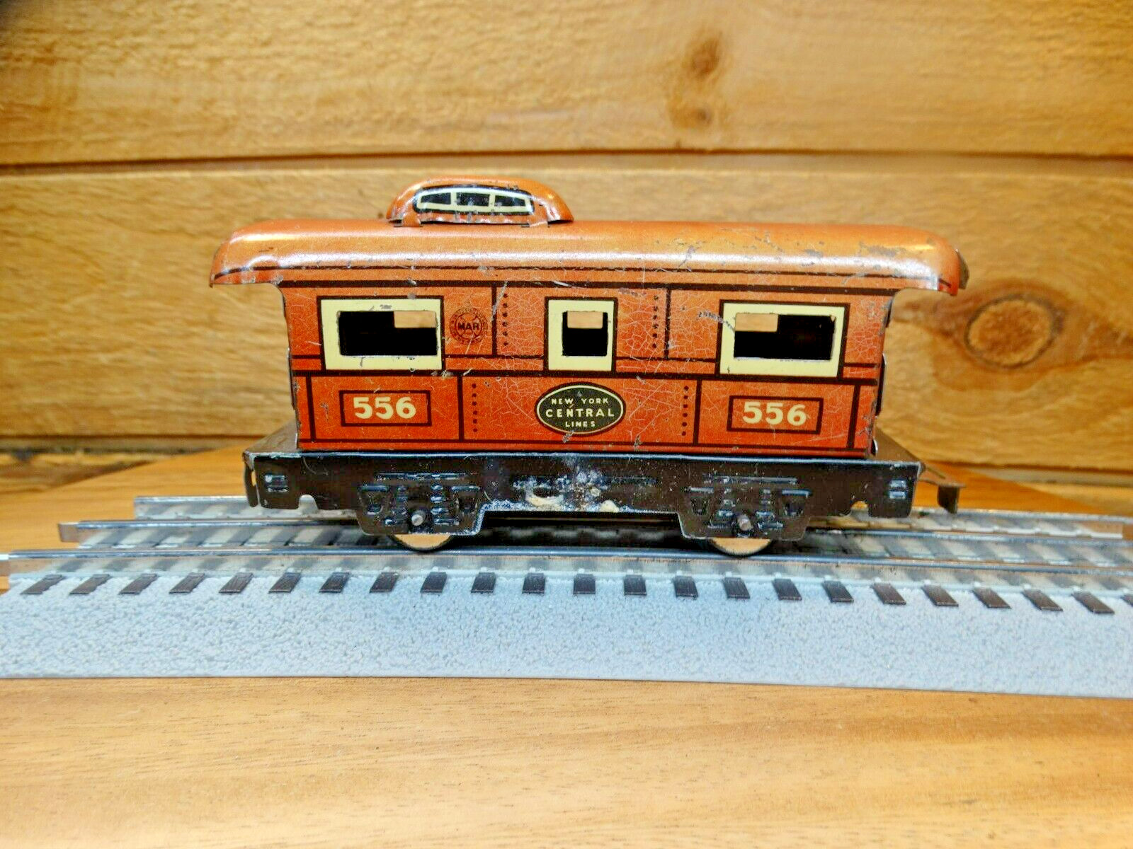 MARX 027 Gauge Metal Faded Red 4-Wheel NY Central 556 Railroad Cupula Caboose