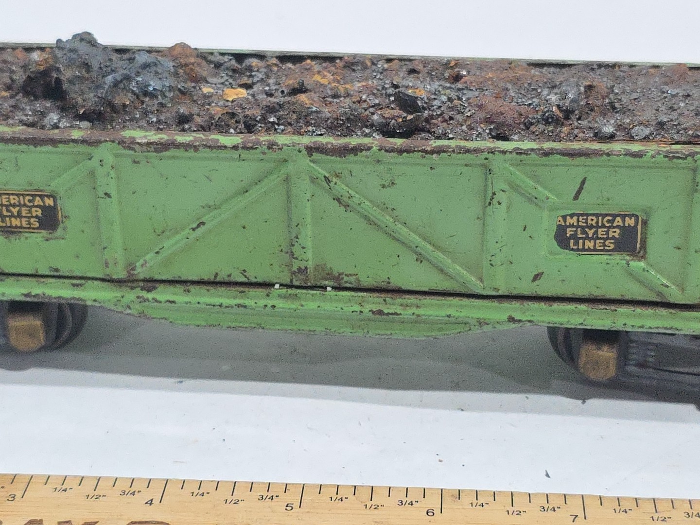 As Is American Flyer 476 Prewar O Gauge Tin Gondola W/ Custom Real Scrap Load