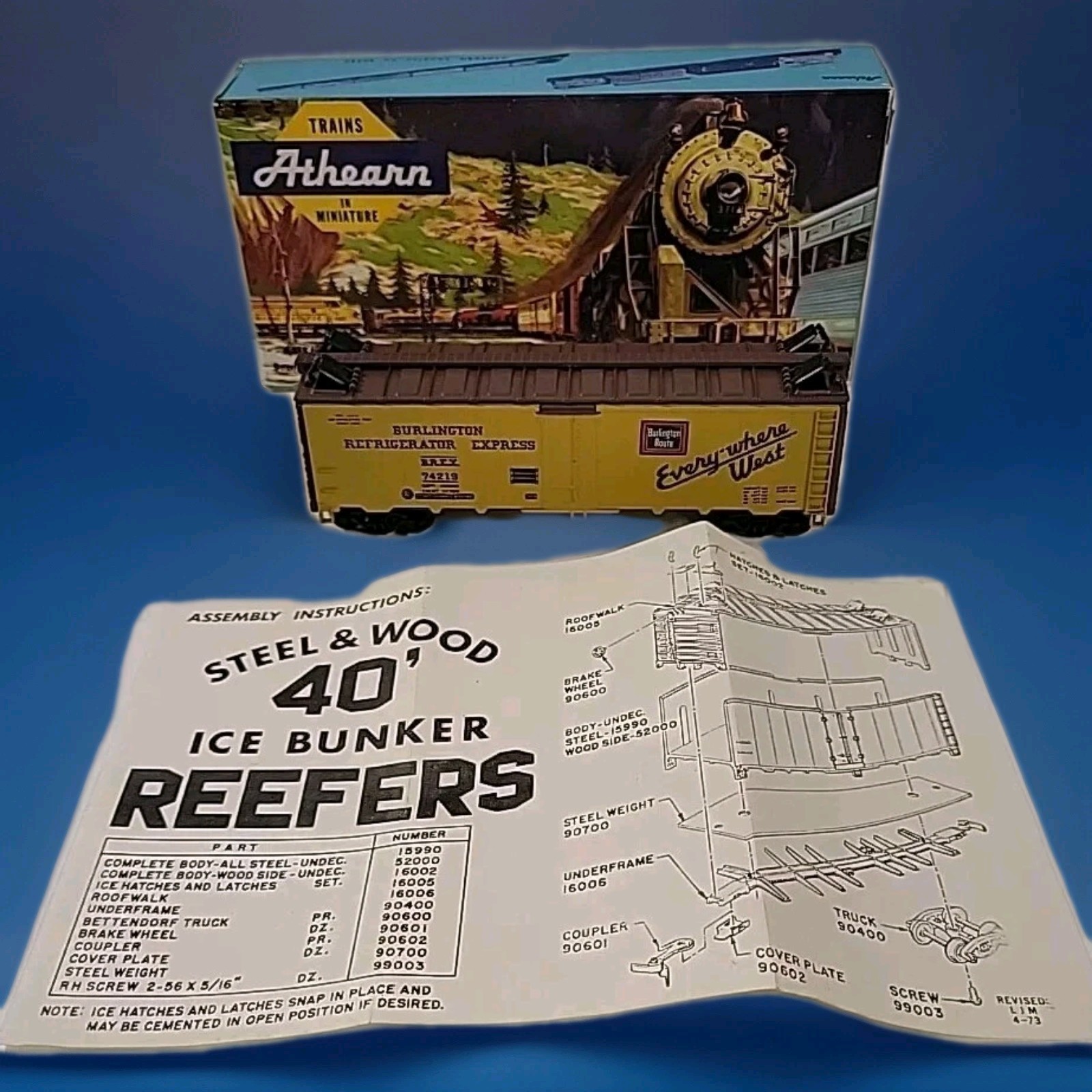 Railway Car Reefer Athearn HO Scale Burlington BREX 74219 Kit #5027