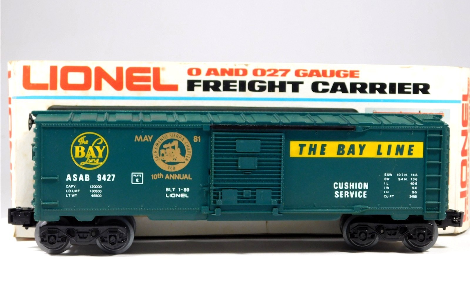 LIONEL 6-9427 TCA 10TH ANNUAL BOXCAR SACRAMENTO SIERRA 1981 BAY LINE O-GAUGE NIB