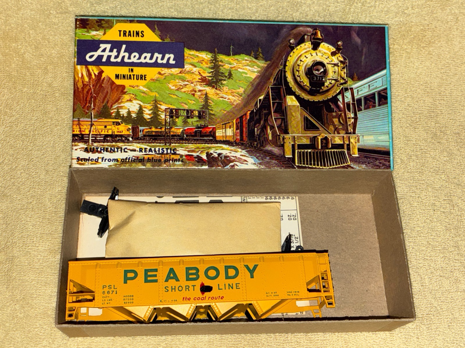 Peabody 3 Bay Coal Hopper Athearn Blue Box Kit #1756 NOS NEW MINT