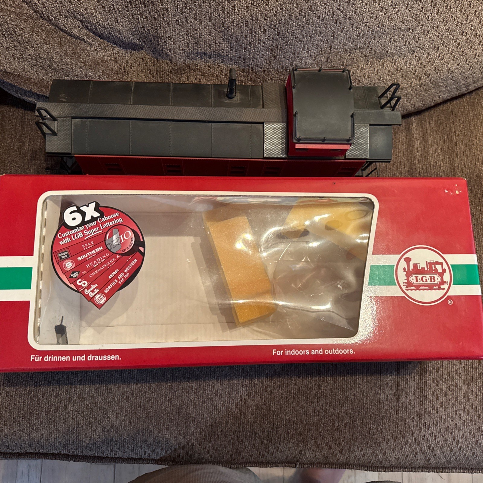 BOXED LGB #45790 LIGHTED 5 WINDOW CABOOSE KNUCKLE COUPLERS W/DECALS