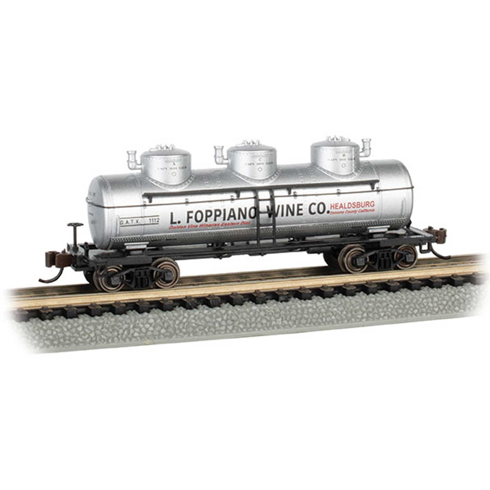 Bachmann 17159 N 3 Dome Tank Car L Foppiano Wine 1112 Silver Series Freight Car