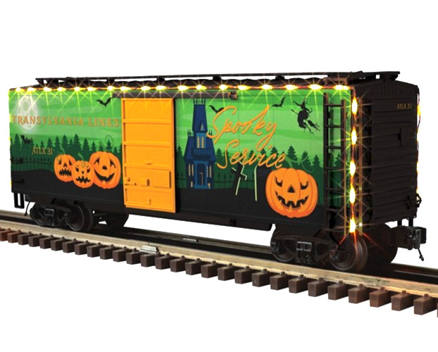 Atlas O Scale ~ PREMIER ~ PS-1 BOX CAR WITH 6′ DOOR ~ HALLOWEEN ~ LIGHTED ~ 3RL