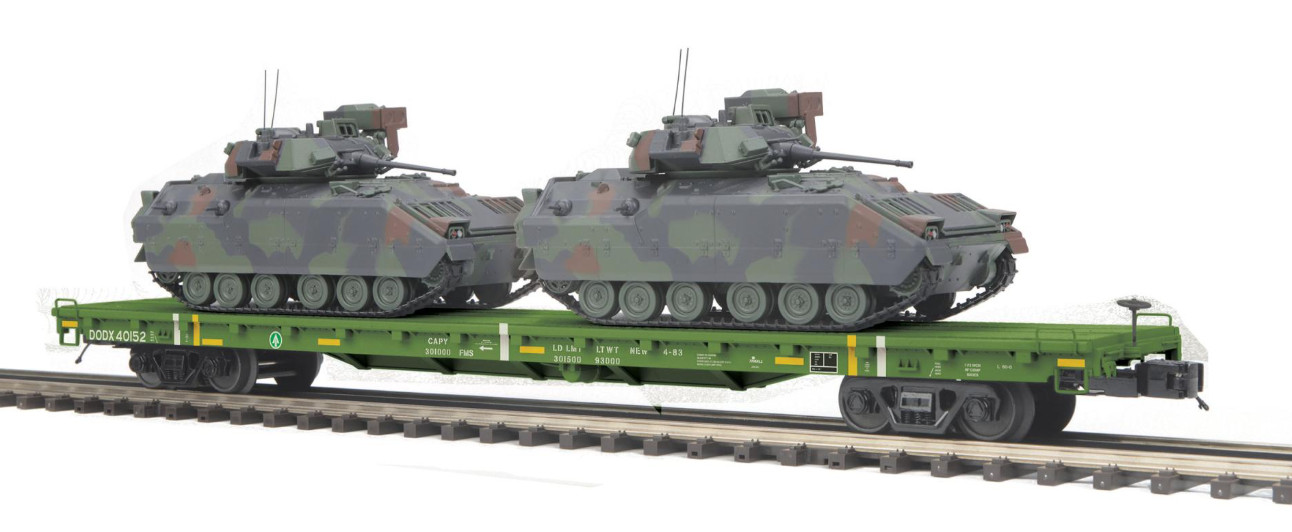 MTH Premier 20-95426 US Army 60′ Flat Car w/2 Bradley Fighting Vehicles #40152