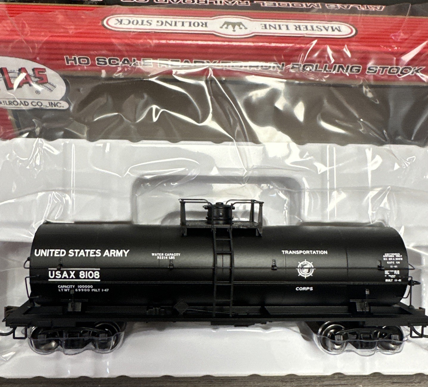 ATLAS HO RTR #20002656 11,000 Gallon Tank Car United States Army #8108 NIB