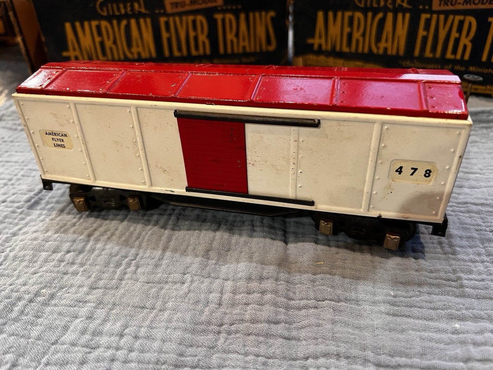 American Flyer O Gauge Prewar Gondola 476, Boxcar 478 & Caboose 484 Lot W/boxes