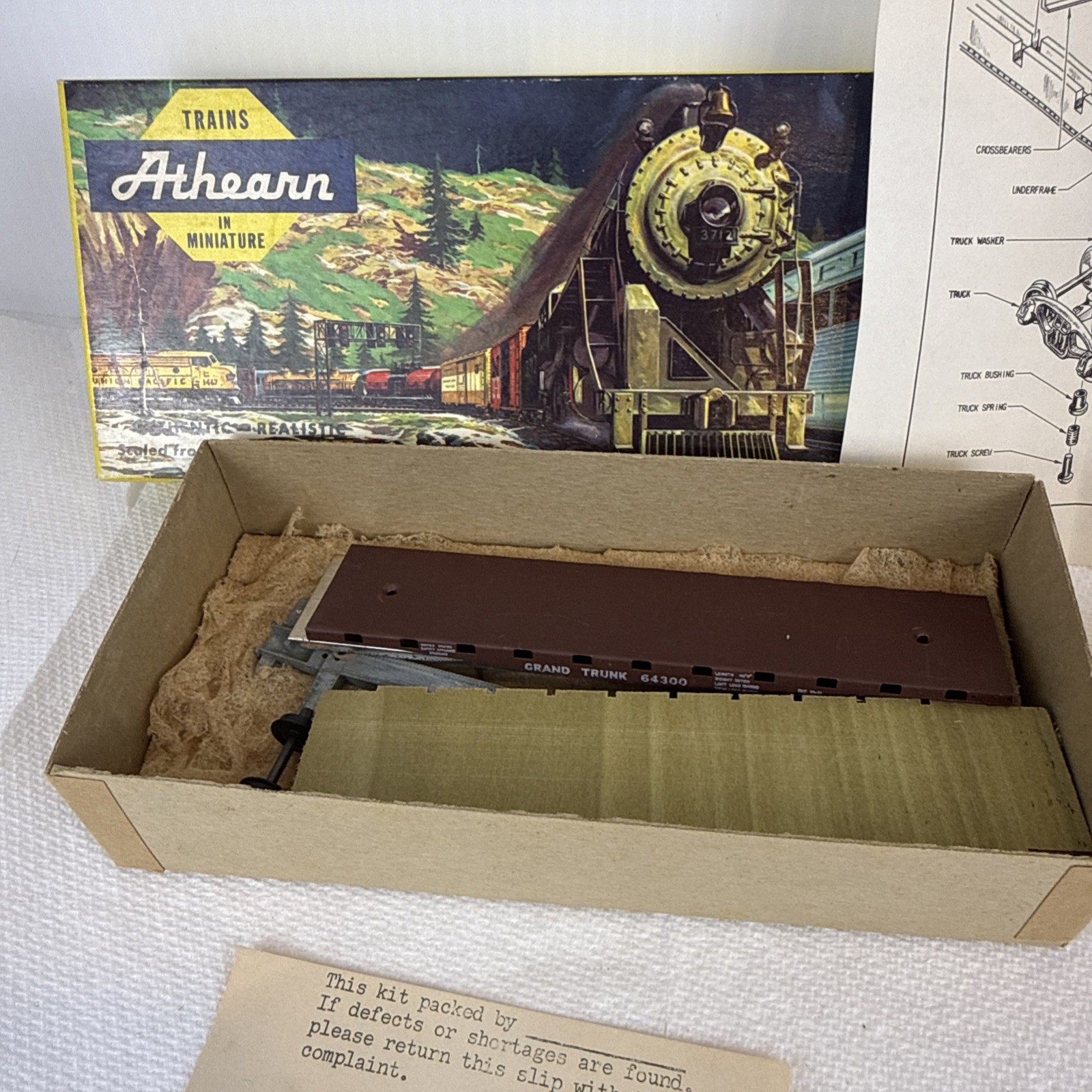 Athearn Ho, Yellow Box , A-603 2:10 ,Grand Trunk, Metal 40’ Flat Car Kit