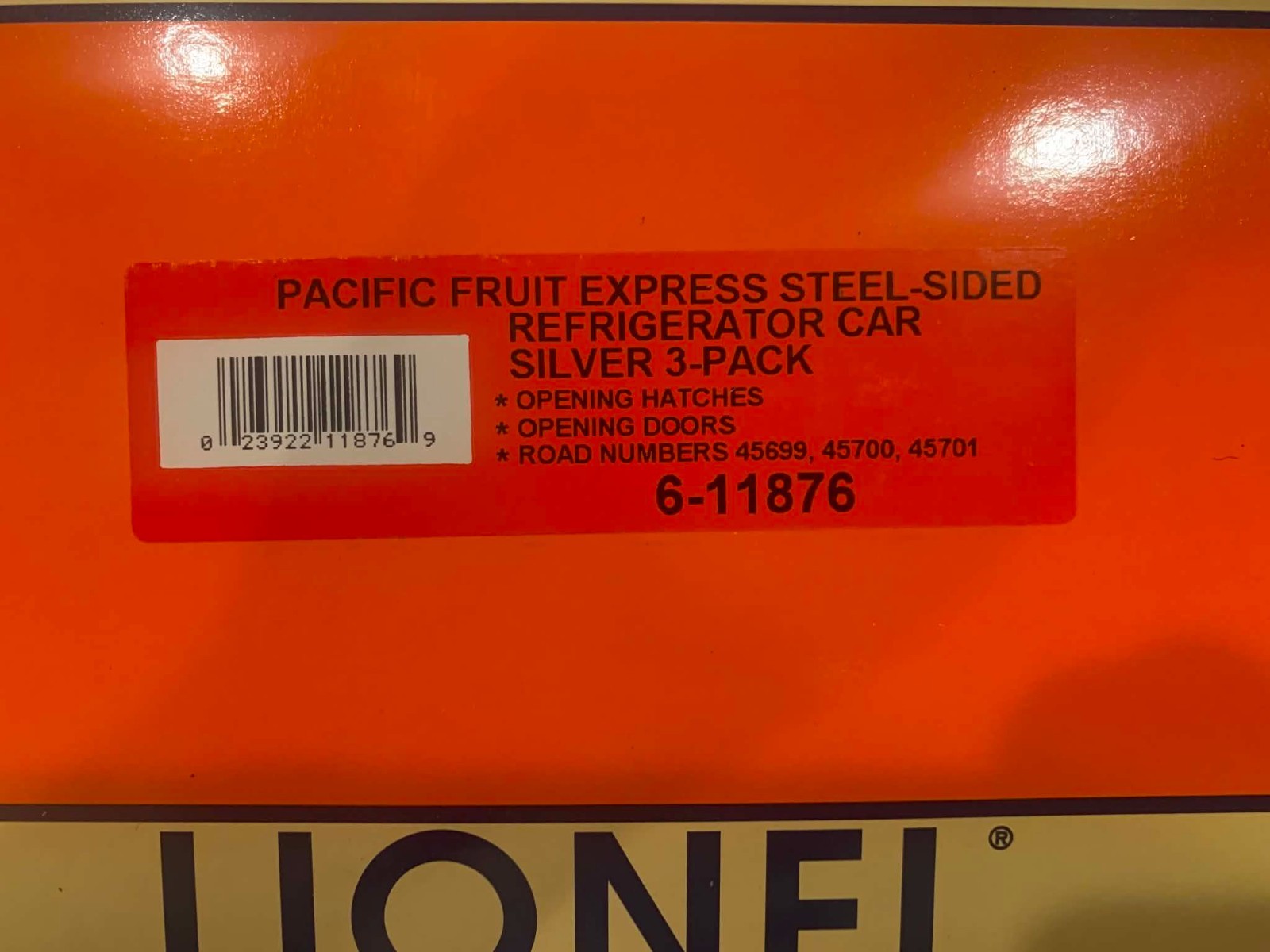 Lionel Pacific Fruit Express Silver Steel-Sided Reefer Cars 3 pack MIB! 6-11876