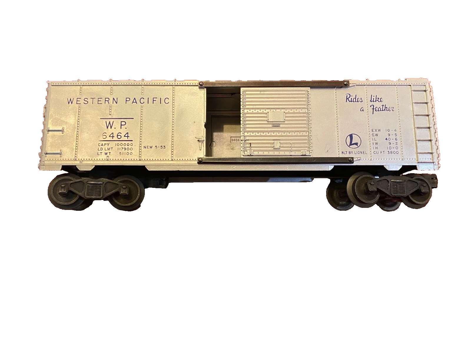 Unrun, C-7 Lionel 6464-1 Western Pacific Boxcar – Good Silver,